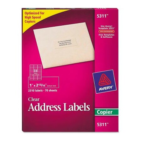Avery Avery Self-Adhesive Mailing Labels for Copiers, 1 x 2-13/16, Clear, 2310/Pack 5311